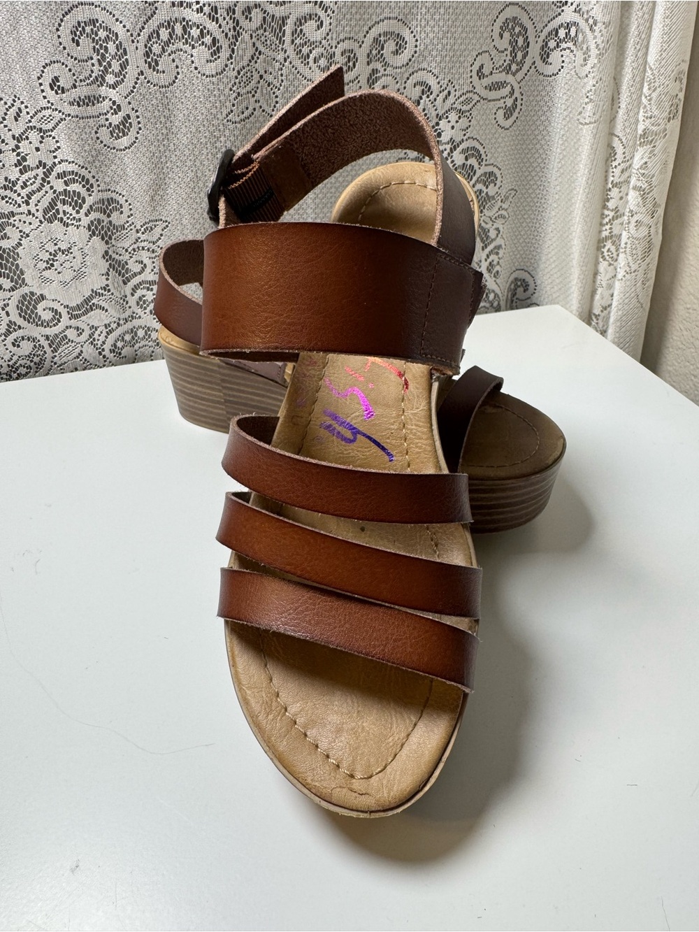 Blowfish Malibu Aurora Brown Strappy Platform Wedge Sandals, Size 6, EUC